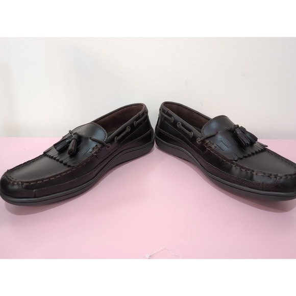 Bass Men\'s Brown Leather Tassel Clark‎ Flex Loafers Slip-On Dress Shoes Size 10M